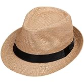 Boolavard Kids Girls Boys Summer Fedora Straw Hat Wide Brim Floppy Beach Sun Visor Hat (Beige)