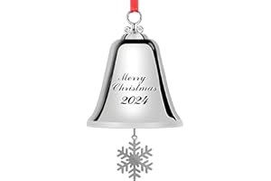 SIX FOXES Bell Ornaments with Snowflake and Xmas Tree Print, Silver Bells Decorations Indoor, Snowflake Ornaments for Christmas Tree Decorations, Christmas Bell Ornament with Gift Box & Ribbon