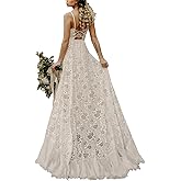 LIPOSA Boho Lace Wedding Dresses for Bride Spaghetti Strap Sweetheart A Line Sleeveless Courthouse Bridal Gowns