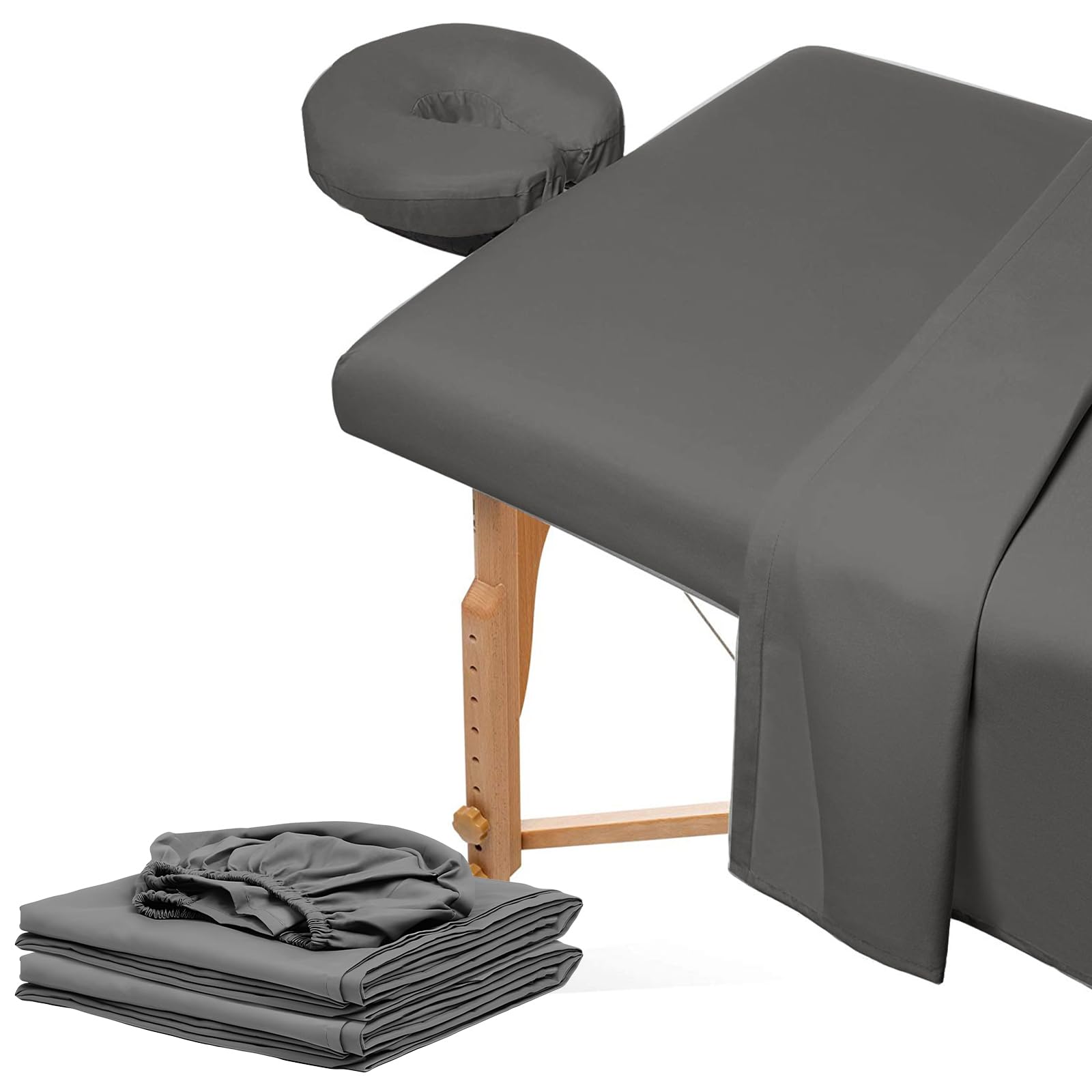 3 Piece Microfiber Massage Table Sheet Set, Beauty Massage Bed Cover, Includes Massage Table Cover, Fitted Sheets, Face Rest Cover for Beauty Salon Spa (Grey)