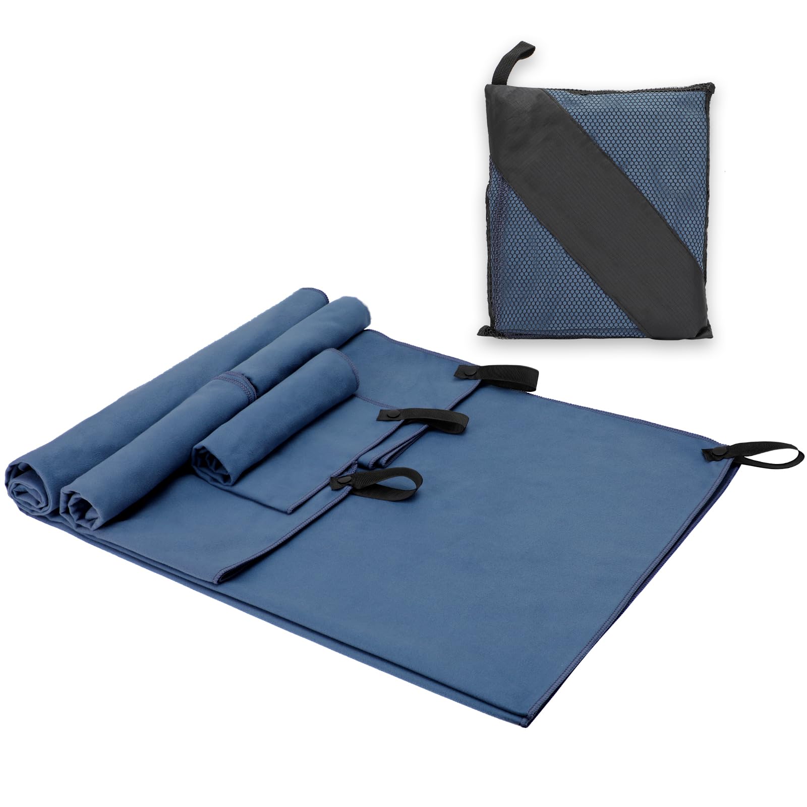 Alyvisun 4Pcs Microfibre Towel Set, Quick Dry Travel Towel [Compact & Ultralight], Super Absorbent Sports Towel in 3 Sizes for Swimming Beach Running Cycling Gym Yoga - Blue