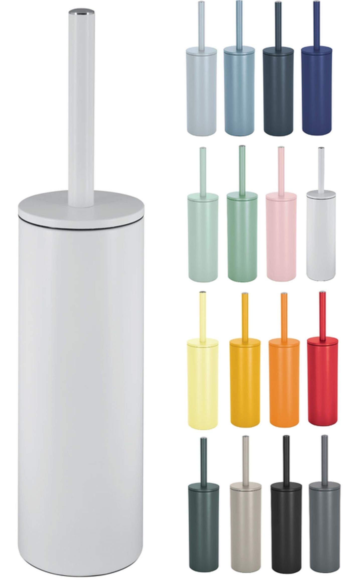 Spirella, Akira Model Toilet Brush with Steel Holder, Interchangeable Head and Solid Steel Pot, with Hygienic Container, Closed Toilet Brush, for Standing, Matte White, 40 x 9.5 x 9.5 cm