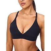 Lassosi Women's Deep V-Neck Sports Bras Push Up Low Cut Workout Bras Criss Cross Back Padded Yoga Lounge Bra