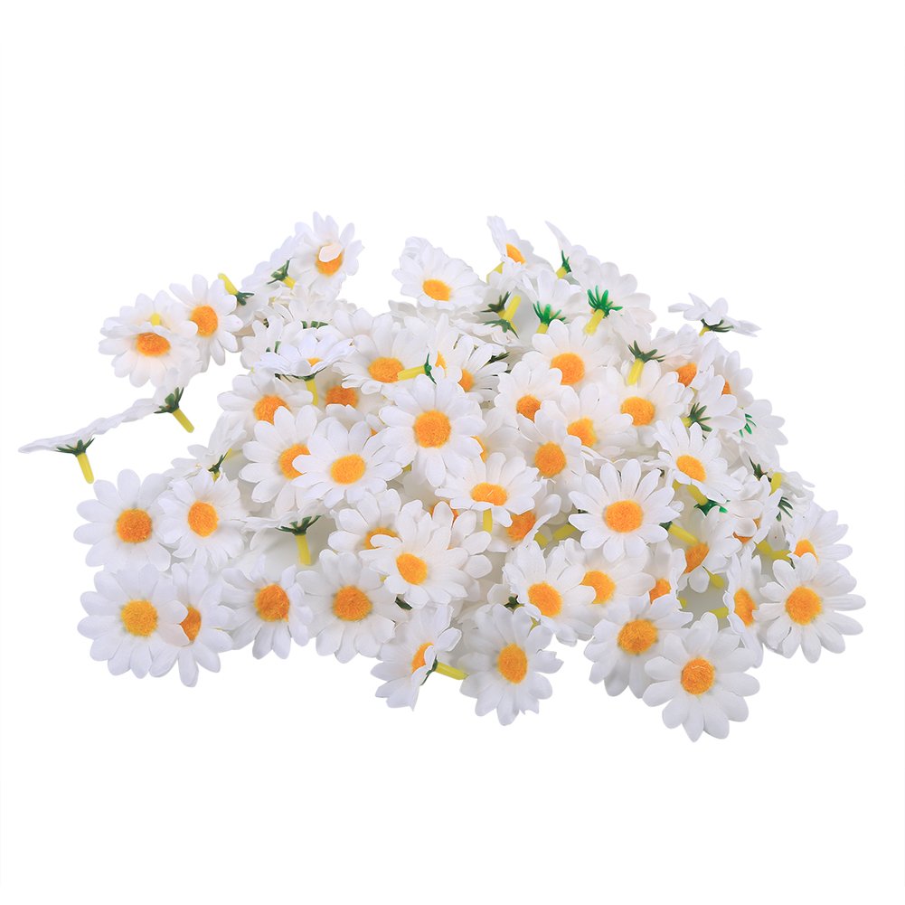 Artificial Flowers Daisy,11 Colors 100PCS Artificial Gerbera Lifelike Daisy Fake Flowers Bouquet Fabric Flower Head Home Decoration Wedding Party DIY Decoration Craft(White)