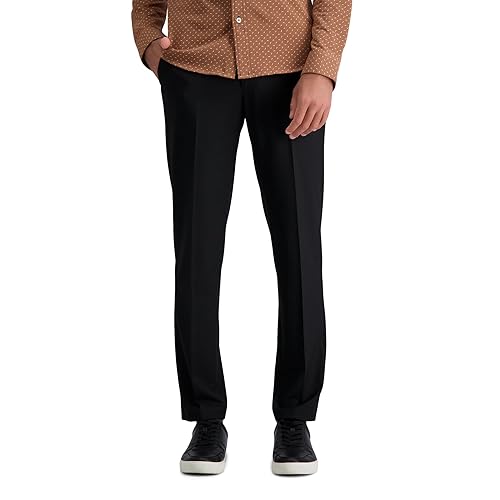 Haggar Men's 4 Way Stretch Slim Fit Flat Front Dress Pant, Black