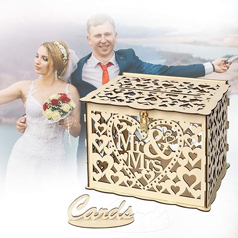 Amazon Com Rustic Wood Wedding Card Box Diy Gift Card Boxes Decorative Wooden Wedding Money Box Holder For Reception Anniversary Birthday Party Baby Shower Gift Envelopes With Slot Lock Key Card Signs Home