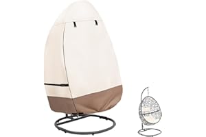 okcool Patio Hanging Egg Chair Cover, Waterproof Heavy Duty Outdoor Single Seat Swing Egg Chair with Stand Cover(Beige & Brown, Fits 45″W x 33″D x 68″H Egg Chair)