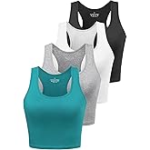Joviren Cotton Workout Crop Tank Top for Women Racerback Yoga Tank Tops Athletic Sports Shirts Exercise Undershirts 4 Pack