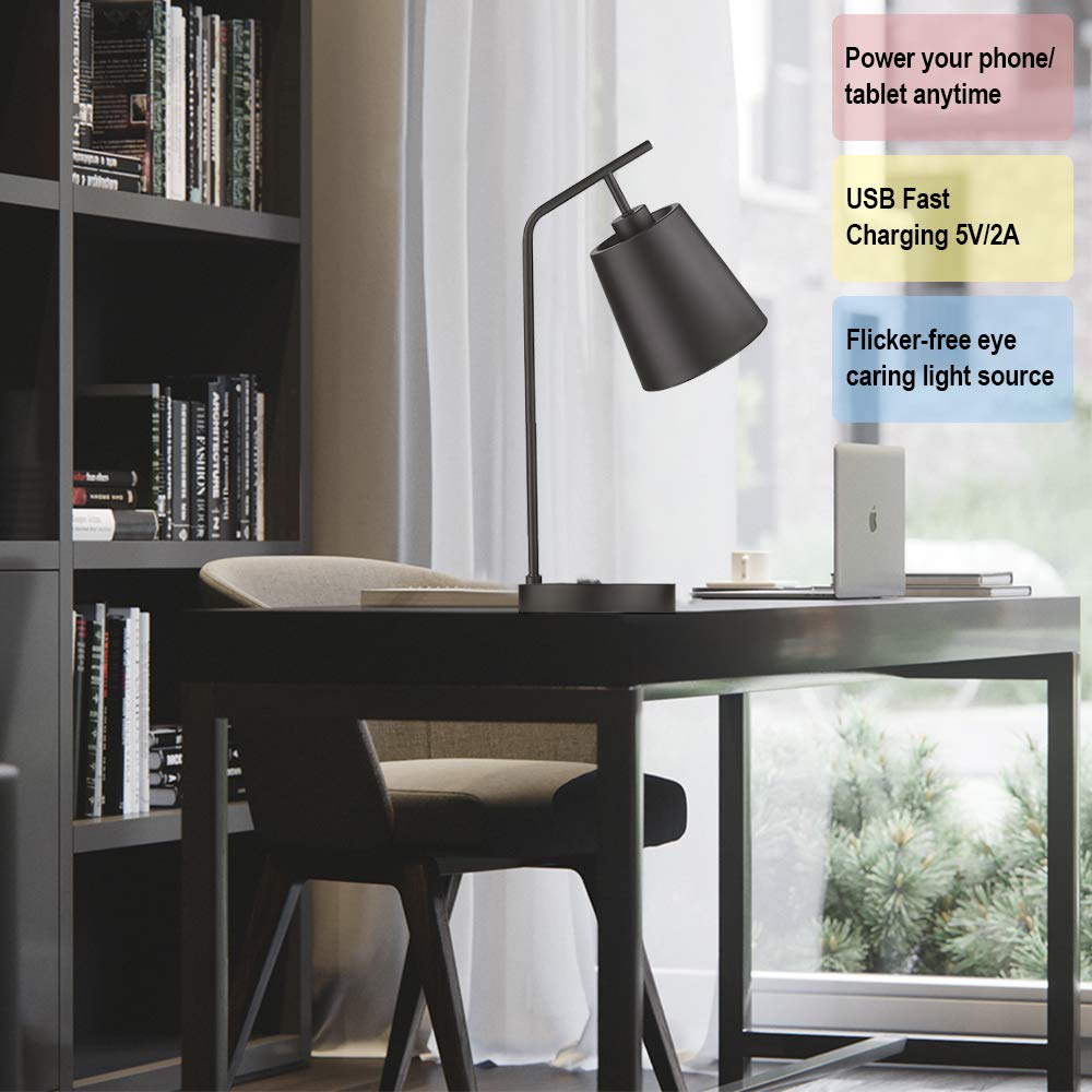 Lms Iron Desk Nightstand Lamps E12 Bulb Included Matte Black Finished Multi Function Table Lamp With