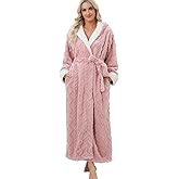 LKG Women Hooded Fleece Robe,Lightweight Plush Warm Winter Bathrobes for Women Full Length