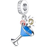 Love Coffee and Champagne Drink Charms, 925 Sterling Silver Coffee Cup Wine Glass Pineapple Beverage Strawberry Charms, Ice Cream Cone,Cocktail Goblet,Corn,Mushroom,Candy Pendant for Women Bracelet