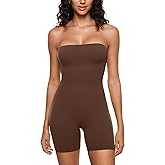 INLYRIC Women's Natrelax Strapless Jumpsuit - One Piece Tube Top Sexy Bodycon Workout Shorts Rompers Summer Outfits