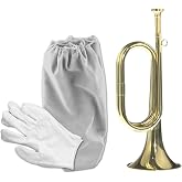 CashBeat Gold Plated Brass Bugle Horn, Cavalry Trumpet with Bag and Gloves | Brass Instrument for Military Orchestra and Festival Performance, Cavalry Bugle for Beginners, Bag and Gloves Included