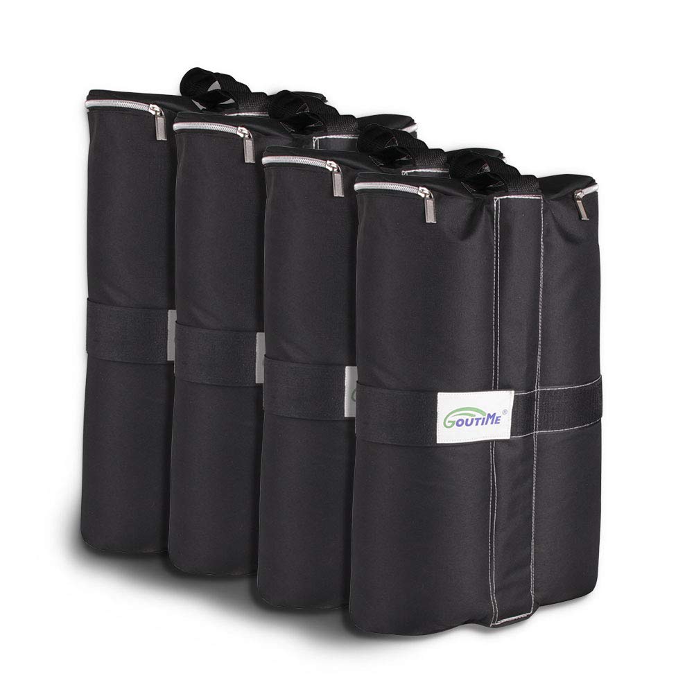 Goutime 18kg Gazebo Weights Bag,17-Inch Marquee Sandbags For Trampoline Pop Up Gazebo Tent Legs-Black-Set Of 4,tent weight capacity sandbags,gazebo weights set of 4 heavy duty (Black sandbag)
