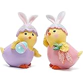 Hodao 2 PCS Easter Chick Decorations Spring Chicken Decors Figurines Tabletopper Decorations for Party Home Holiday Cute Egg Easter Day Gifts