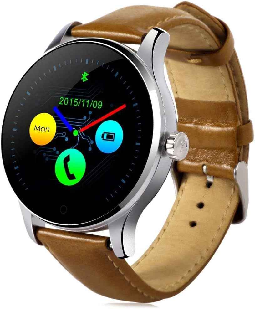GaoWuJie Smart Watch Men For Android Blood Pressure Bluetooth Speaker Heart Rate Waterproof Sport Smart Watch (Color : Silver brown leather)