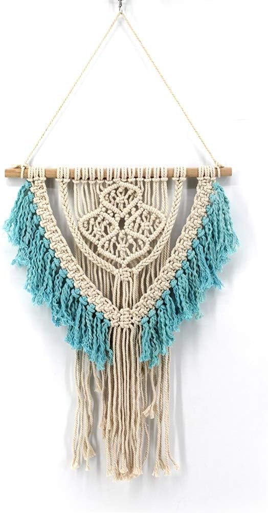 MAXYOYO Handmade Macrame Wall Hanging, Boho Chic Tapestry with Turquoise Tassels Home Decor Cotton Woven Wall Decoration for Christmas Party Birthday Gift, 23x19 Inch
