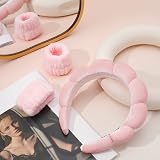 FRIUSATE Puffy Bubble Headband 2 Wristbands Skincare Spa Makeup Pink view 5
