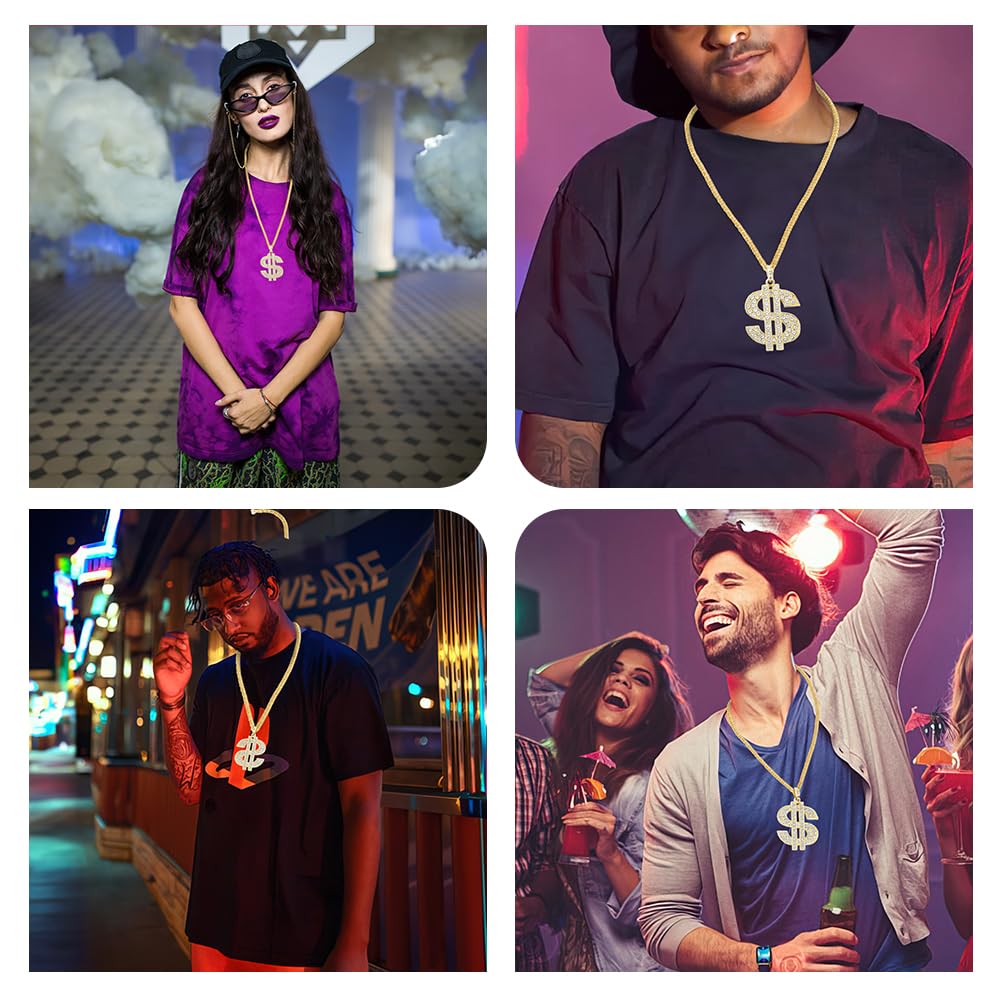 Hip Hop Gold Chain Long Gold Plated Necklace Accessories Mens Dollar Sign Necklaces Money Necklace Fake Gold Chain