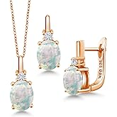 Gem Stone King Gemstone Birthstone and Lab Grown Diamond Pendant and Earrings Jewelry Set for Women in 18K Rose Gold Plated Silver | Oval 8X6MM and Round 2.5MM | With 18 Inch Chain