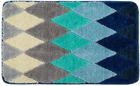 Microfiber Chevron Rug Non-slip Soft Bath Rug Geometric Blue 20" x 32" ,Washable