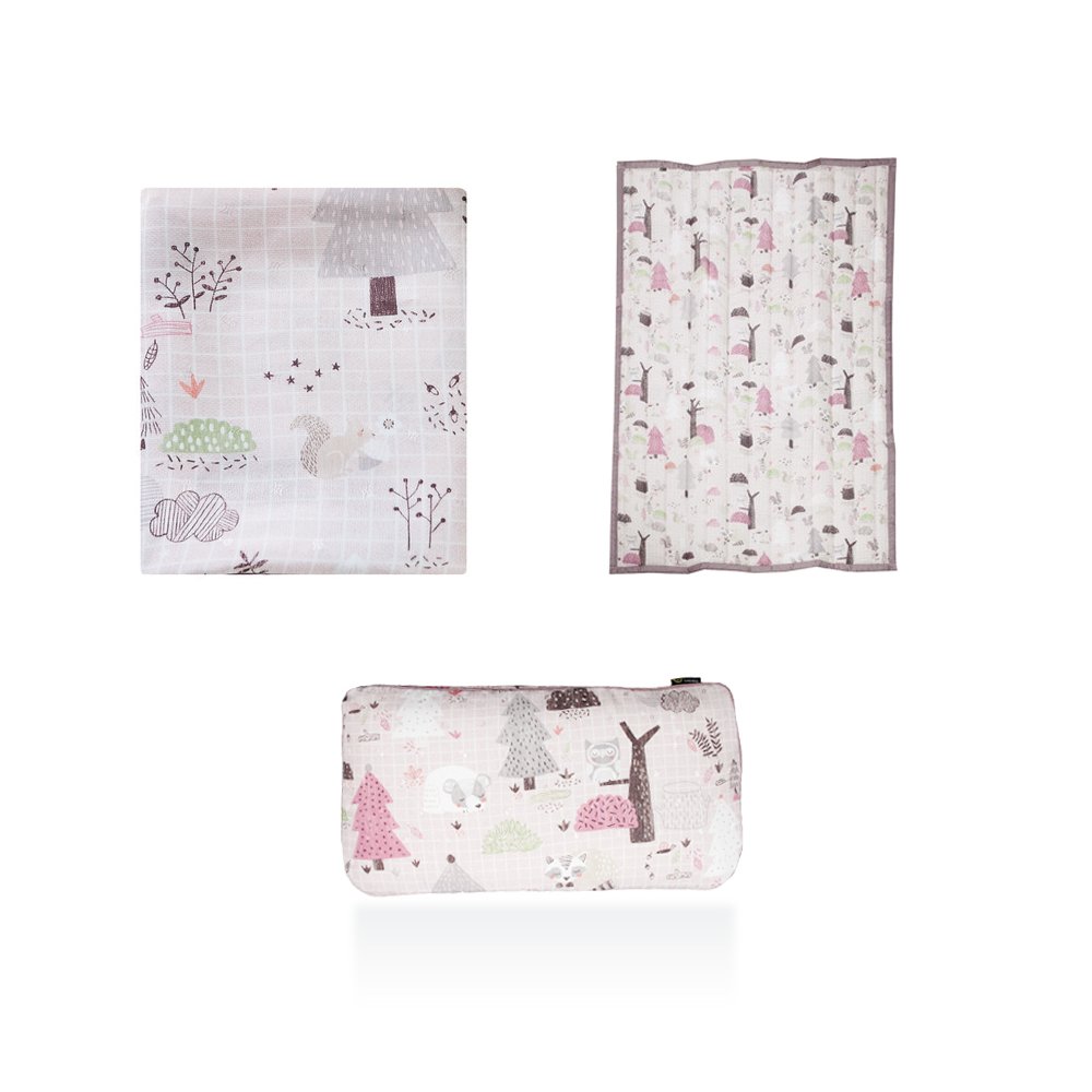lolbaby Artificial Silk Blanket Set (Artificial silk blanket + Artificial Silk Pad + 3D Mesh pillow) - Good Sleep for Bay, Lightweight, Excellent Ventilation, Restoration, Durability - Pink forest