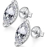 18K White Gold Plated Simulated Diamond Sparkly Stud Earrings 925 Sterling Silver 5A CZ Cubic Zirconia Size Small/Medium/Large Fine Jewelly for Women Men