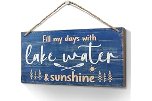 Heuhuww Lake House Decor-Fill My Days with Lake Water & Sunshine Sign 6x12 Inch,Funny Rustic Wall Art Country Decor,Hanging Signs Plaque for Cabin Cottage Lake Life Home Decoration-Blue