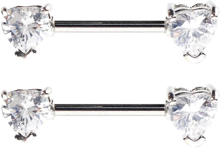 BODYA 2pcs 14g 14 Gauge 6mm Cubic Zirconia Love Heart Stainles Steel Straight Bar Nipple Ring Barbell Helix Earring
