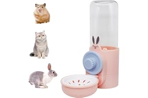 WishLotus Rabbit Water Bottle, Detachable Pet Cage Hanging Guinea Pig Water Dispenser 500ml/17.6 oz No Drip Automatic Rabbit Water Dispenser for Rabbits Guinea Pigs Small Animals to Drink Water (Pink)
