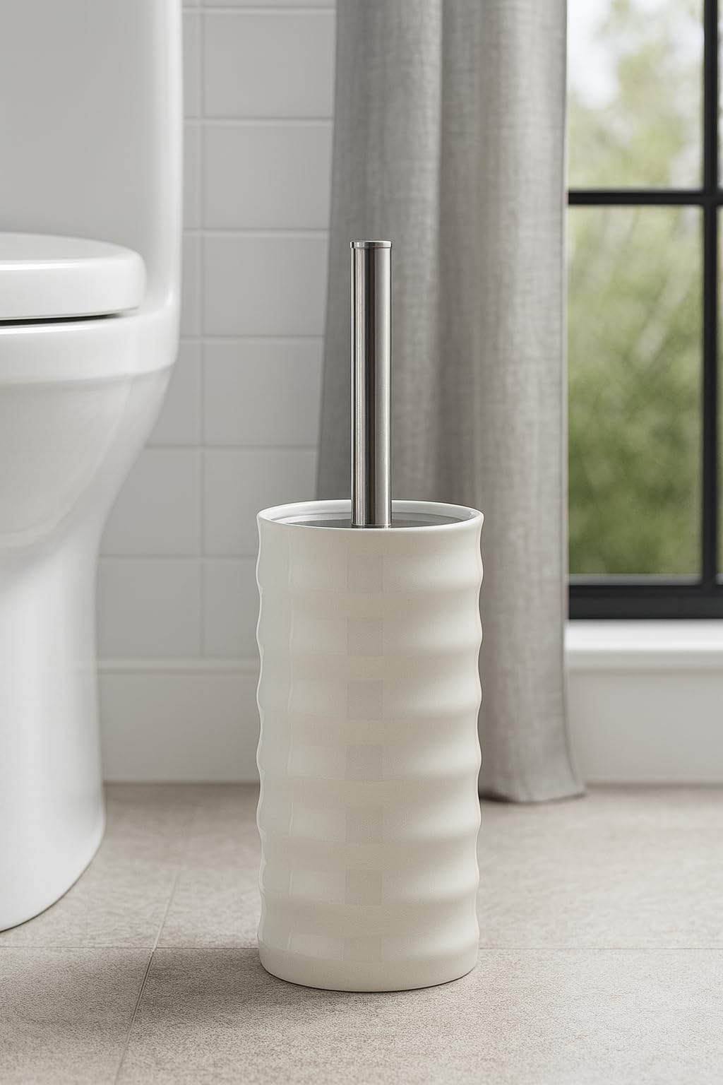 FurnitureXtra Elegant Living Luxury White Ceramic Toilet Brush (Textured)
