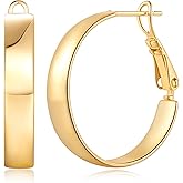 KATIE OTTE Hoop Earrings 14K Gold Hoop Earrings for Women Square-edge Gold Earring Hoops Paddle Back Women’s Hoops Earring Birthday Gifts 22mm