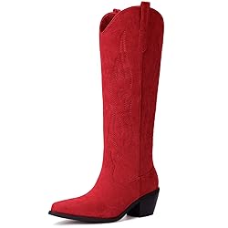 Pasuot Red Cowboy Boots for Women - Wide Calf