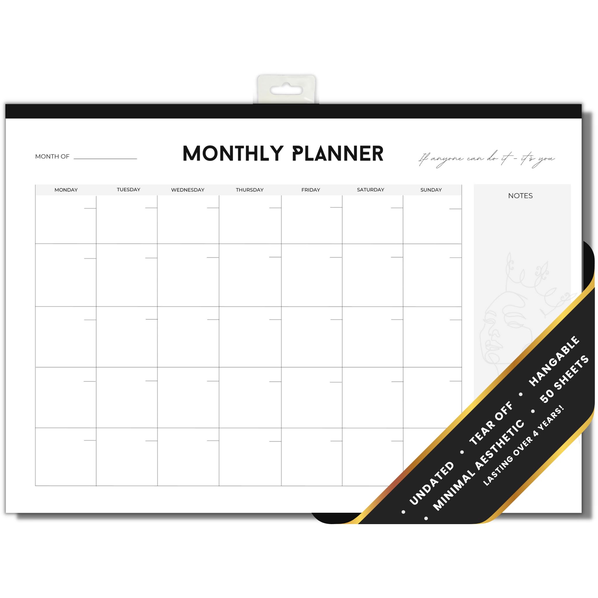 Nikita By Niki Monthly Planner Desk Pad, 52 Sheets of Quality Paper, 36cm x 26cm Undated Office Stationery Tear-Off Wall or Desk Calendar for Daily Tasking and Note Taking