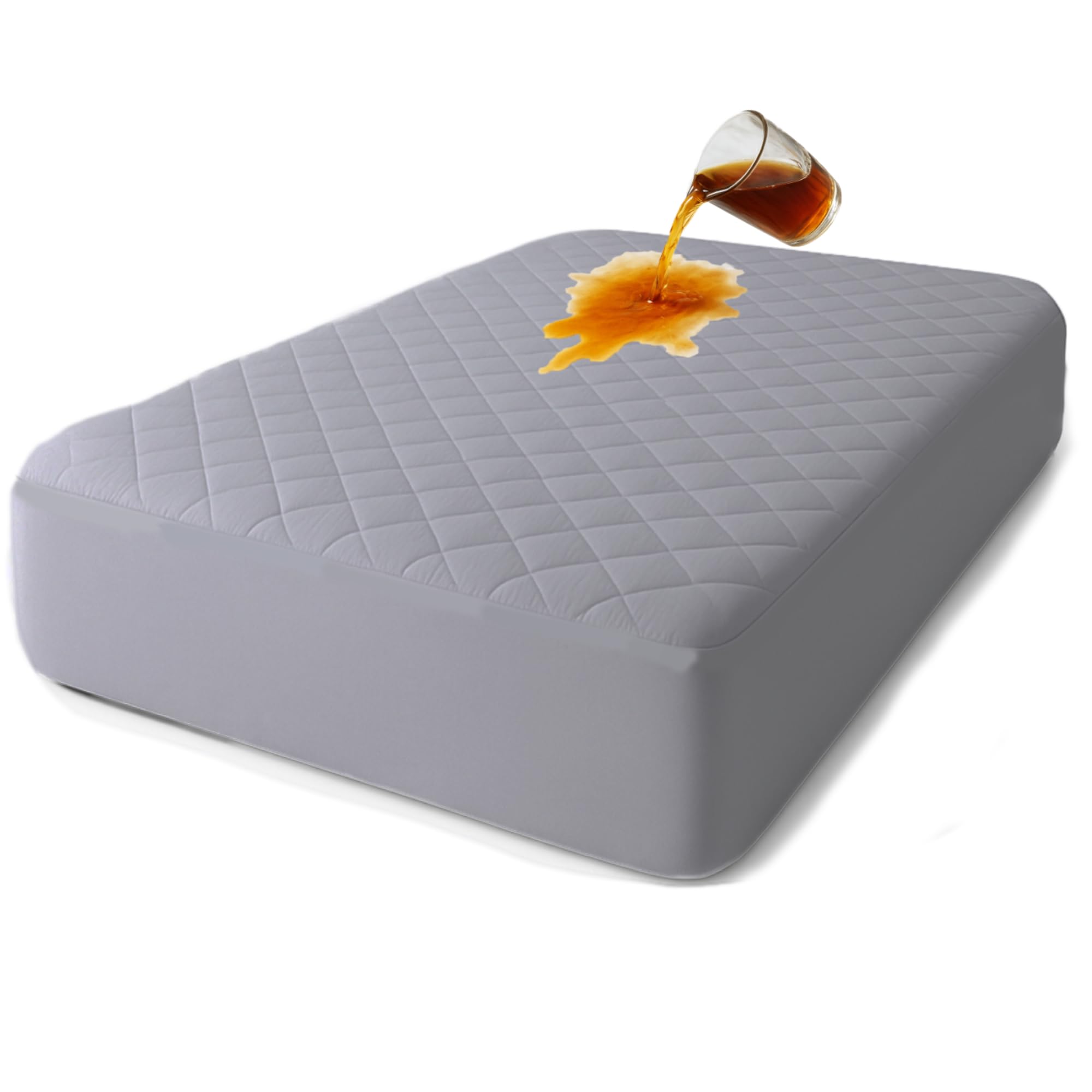 Cotton Mattress Protector, Quilted Mattress Protector with Anti-Allergic Treatment, Waterproof, Anti-Mite, Soft and Silent, Breathable Mattress Protector (Grey, 90 x 190/200 + (25-30))