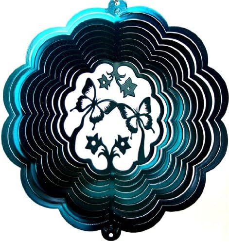 Stainless Steel Wind Spinner, 12" Butterfly 3D, Teal Starlight
