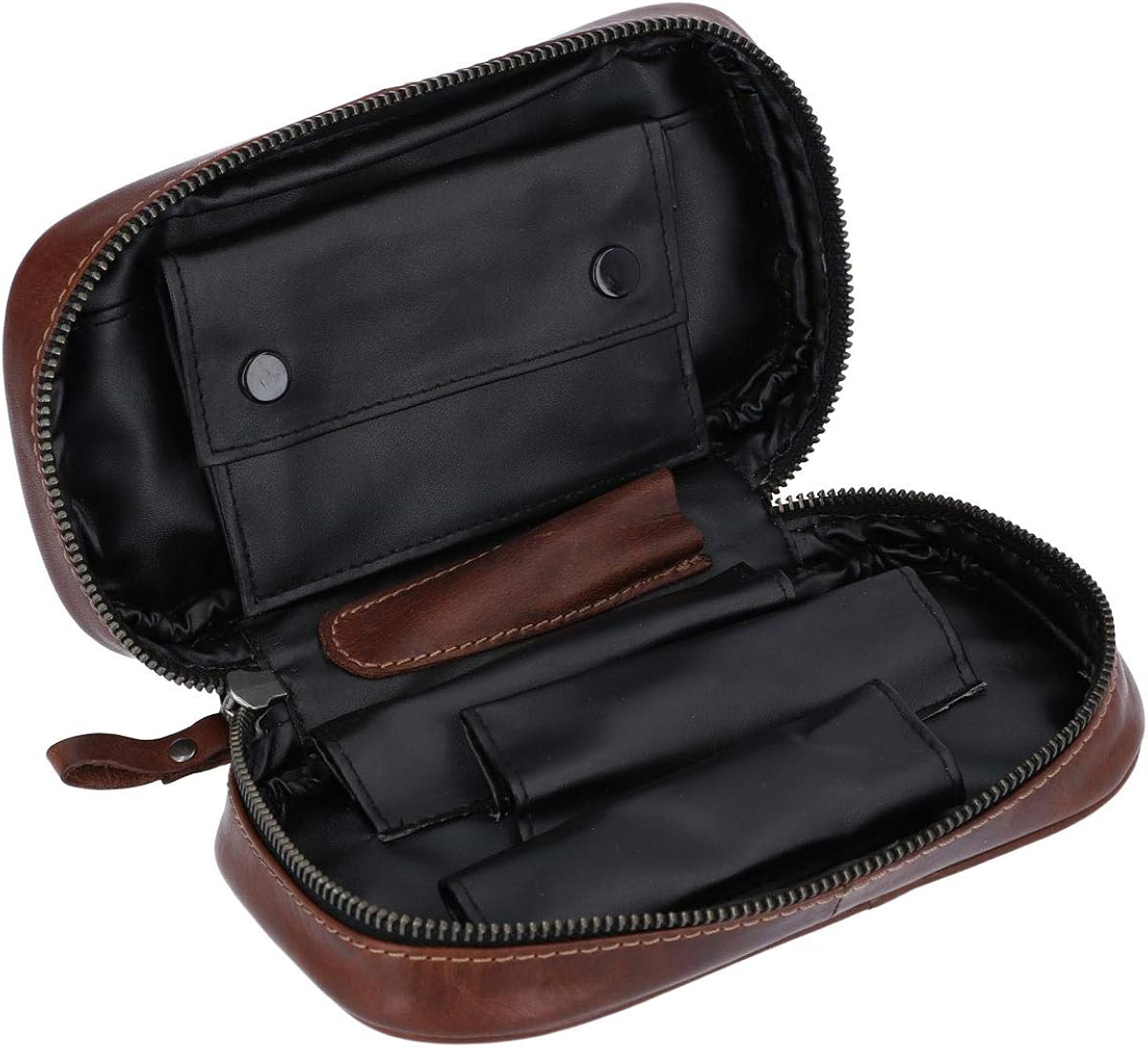 Gusti leather pipe bag - Diego pipe pouch for 3 Pipes extra tobacco compartment inner fabric from Natural Rubber pipe bag Brown leather - Image 5