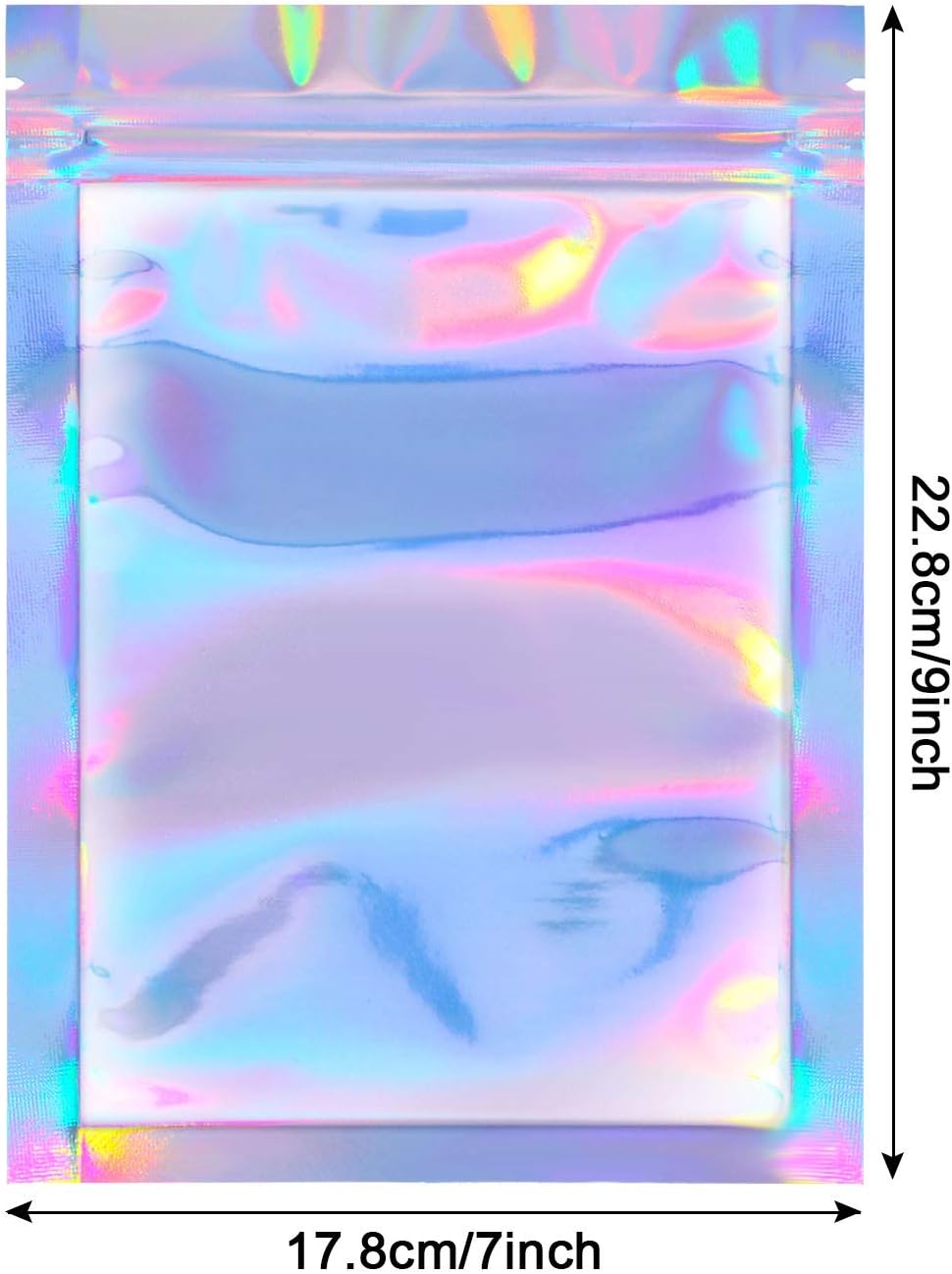 Blulu 100 Pieces Resealable Foil Proof Bags Scent Proof Flat Pouch Clear Smell Sealable Packing Bags Iridescent for Food Storage Snack Jewelry(7 x 9 Inches,Holographic Color) - Image 3