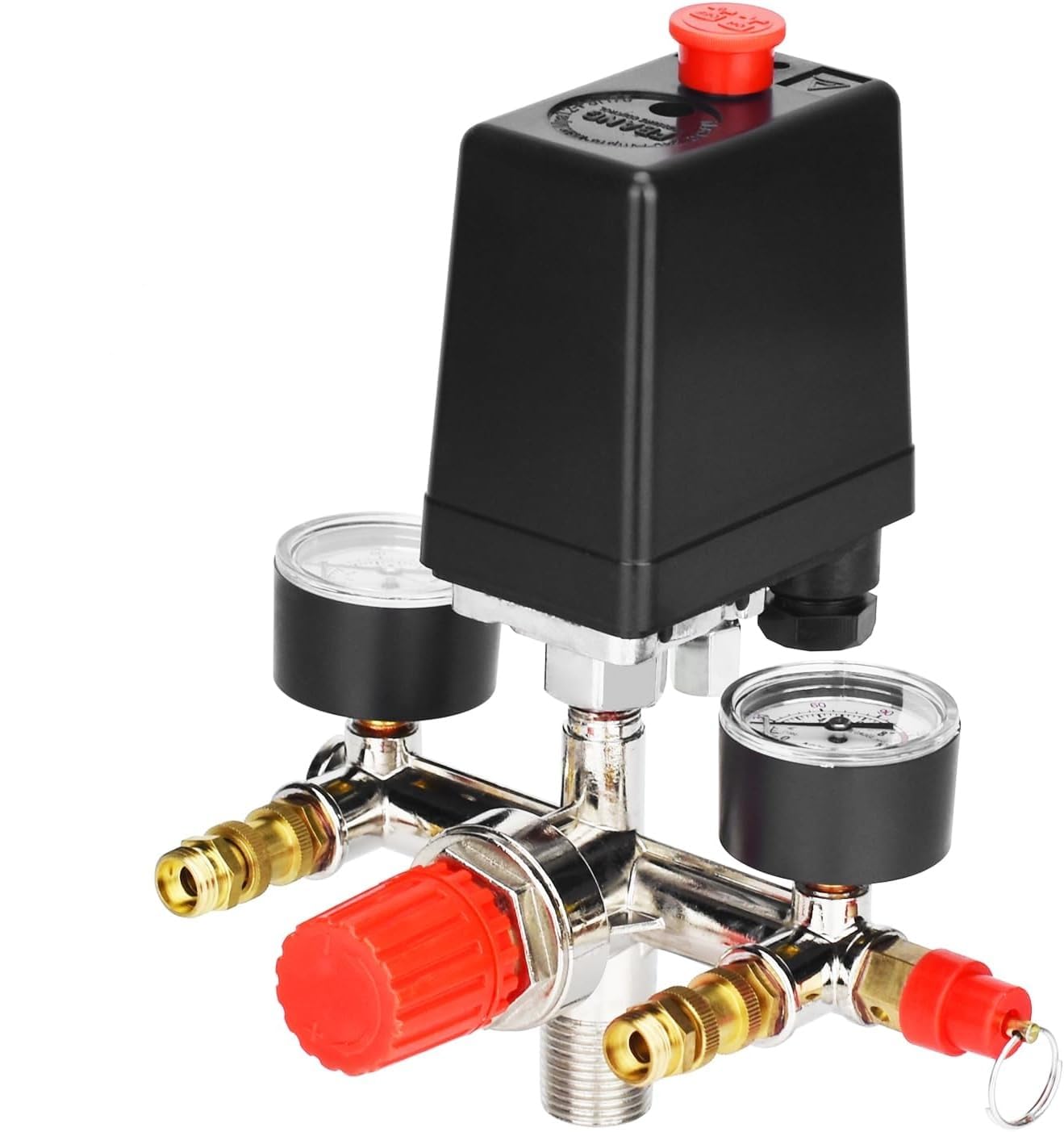 90-120 PSI Air Compressor Pressure Valve Control Switch Regulator with Double Gauges