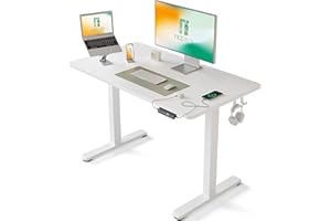 FEZIBO Height Adjustable Electric Standing Desk, 40 x 24 Inches Stand Up Table, Sit Stand Home Office Desk, White Frame/White