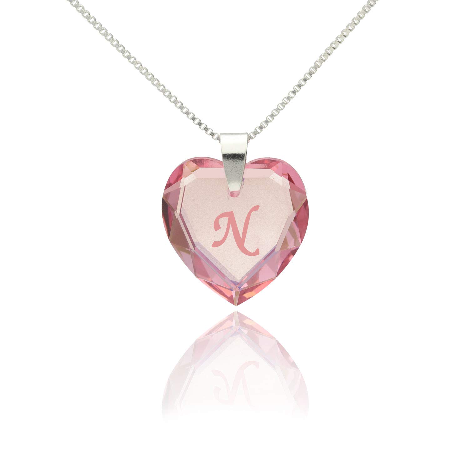 Heart Pendant Silver Necklaces for Women with Crystal from Swarovski in letter engraving A - Z Rose name initial Jewellery for Women for Valentine's Day Daughter Mum Wife Girlfriend and friendship