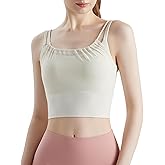 Luna & Sun Women's Longline Strappy Sports Workout Yoga Bra, Wirefree Padded Mesh Sheer Design Camisole Crop Top