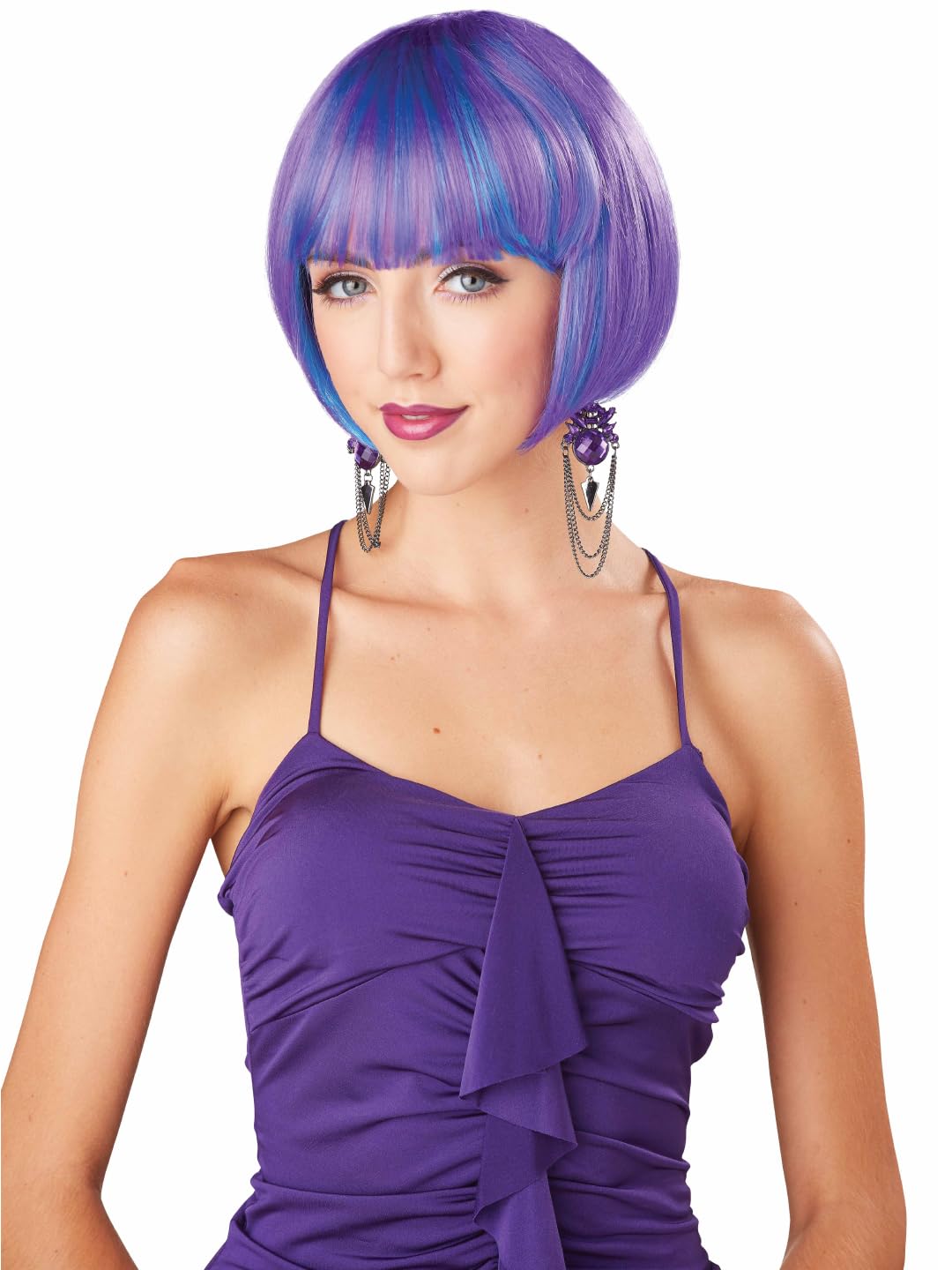 Photo 1 of JUST FOR PARTY Short Bob Hair Wigs,13" Straight with Flat Bangs,Synthetic Colorful Cosplay Daily Party Wig for Women (Purple with Blue)