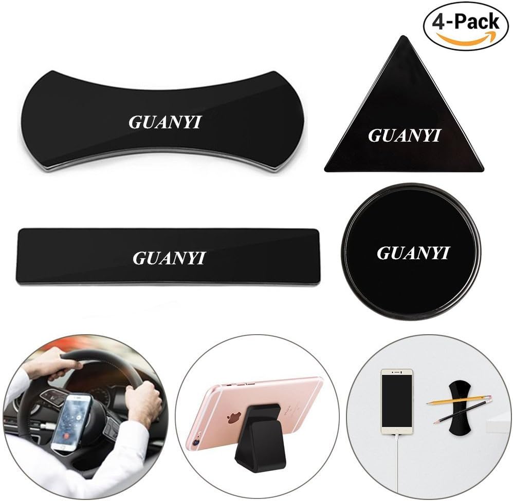 GuanYi Cell Phone Pads,Cell Phone Stand holder for car/Android Smartphone/iPhone,Multi-Function Mobile Phone Sticky to Anywhere,Anti-Slip Gel Pads,Nano Rubber Pad(4 pcs) (all square pads)