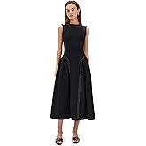 Self Portrait Women's Black Boucle Sleeveless Midi Dress