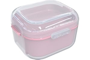 ARGOMAX Denture Case, Denture Cup for Soaking Dentures, Thorough Cleaning of Dentures, Retainer, Mouthguards, Clear Braces (Dark Pink).
