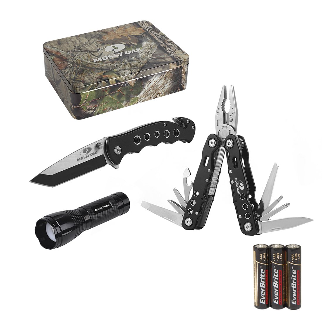 3Piece Multi Tool Folding Pocket Knife and Focus LED Flashlight Set