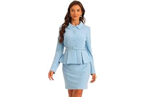 Allegra K 2pc Business Suits for Women's Peplum Blazer Jacket and Pencil Skirt Sets