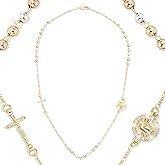 J&H DiaJuvelo 18k Gold Rosary 20 Inch Necklace for Women, Virgin Mary Miraculous Jewelry, Catolicos Long Cross Pendant, Dainty Crucifix Religious Rosarios Beads Trendy Gifts