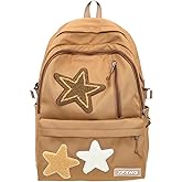 Y2k Backpack with Kawaii Pendant Aesthetic Star Backpack Cute Preppy Laptop Book Bag Back to College Supplie (Caramel,One Size)